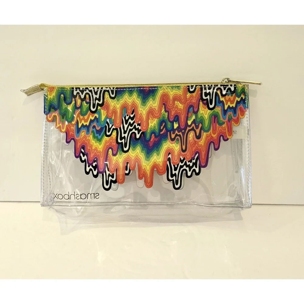 SMASHBOX Zipper Makeup Accessory Pencil Pouch Bag Rainbow Drip Clear Travel